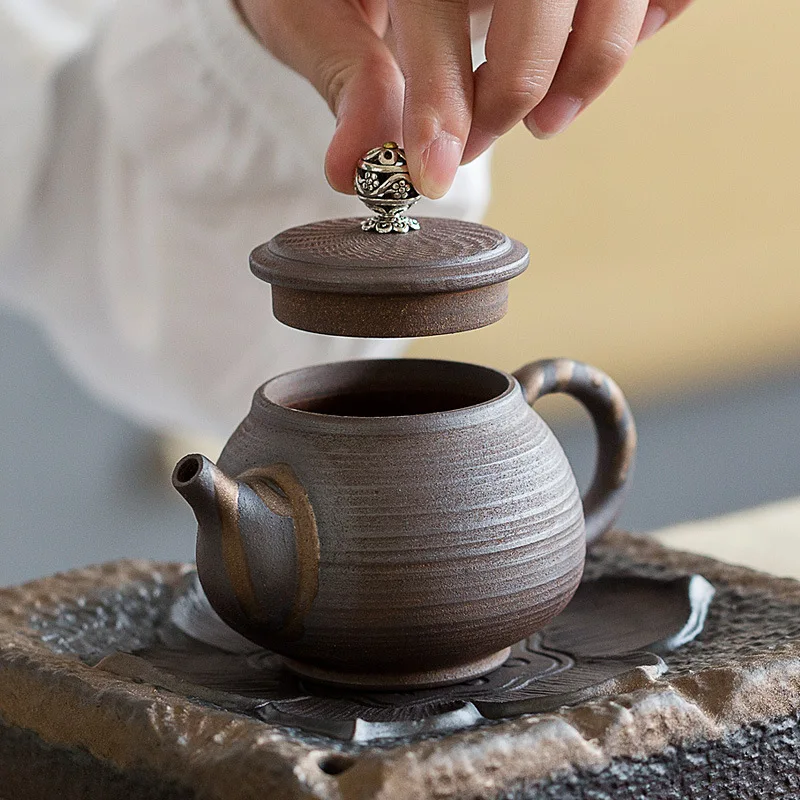 Грубая керамика чайный горшок позолоченная железная глазурь с прямой ручкой