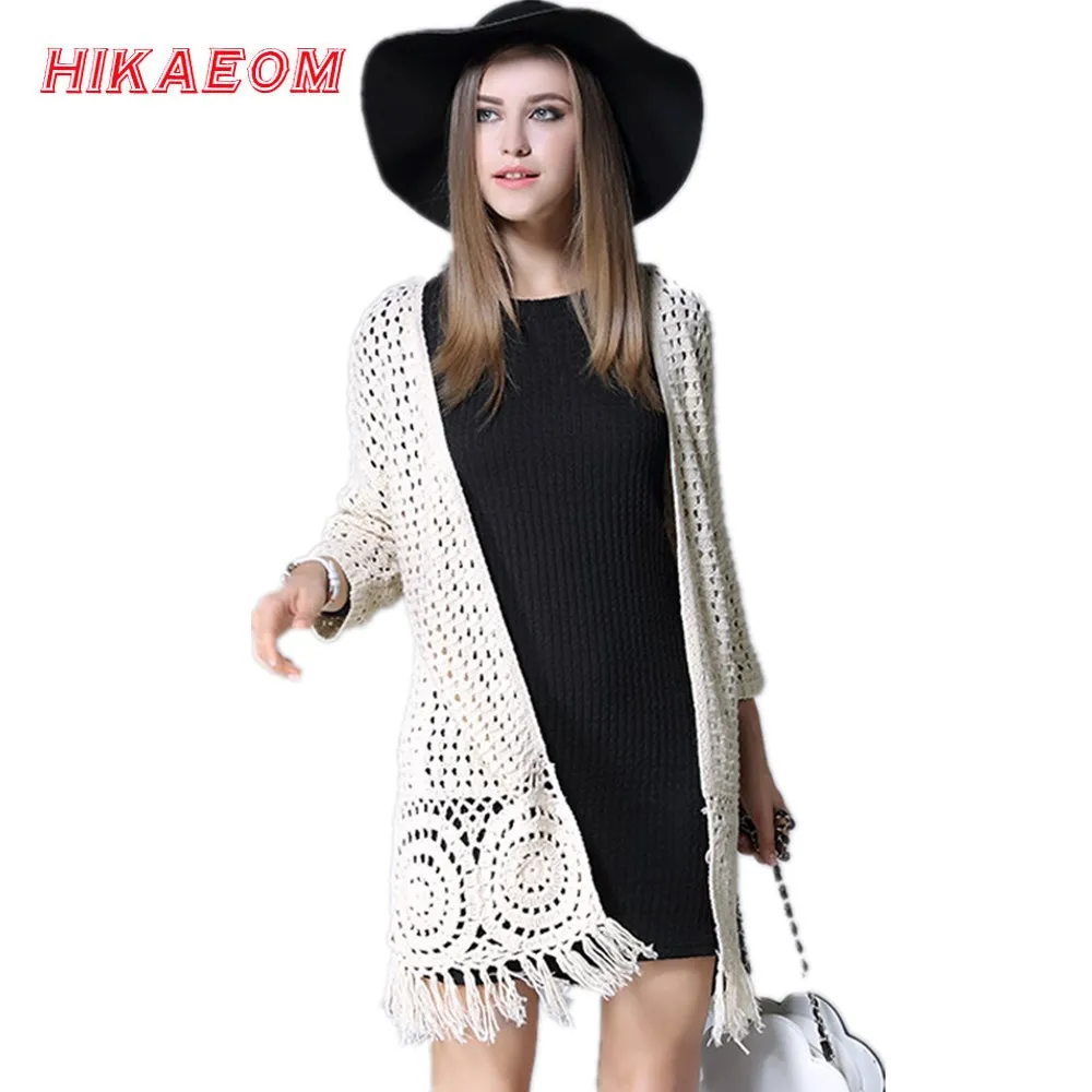 Вязаный кардиган с бахромой Женский длинный вязаный большого размера длинными