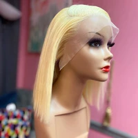 blonde lace front wig brazilian short frontal human hair wigs for black women 613 transparent honey pre plucked straight bob wig