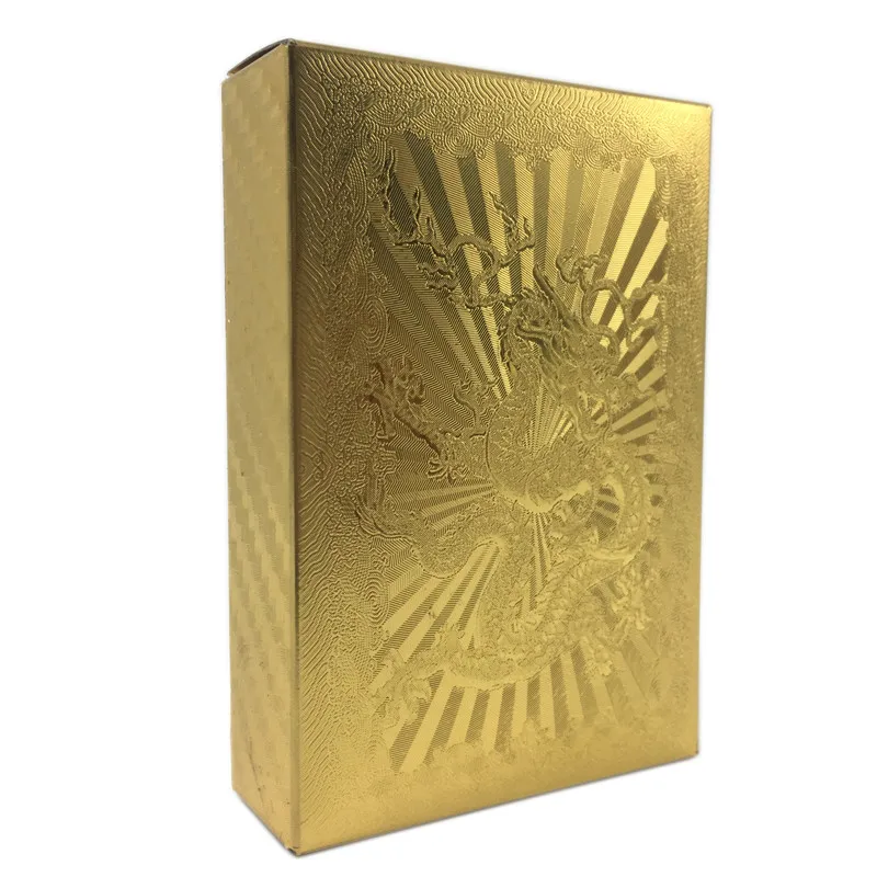 One Deck Gold Foil Playing Cards Waterproof Plastic Poker Dragon Style With Wooden Case Good Gift for Entertainment | Дом и сад