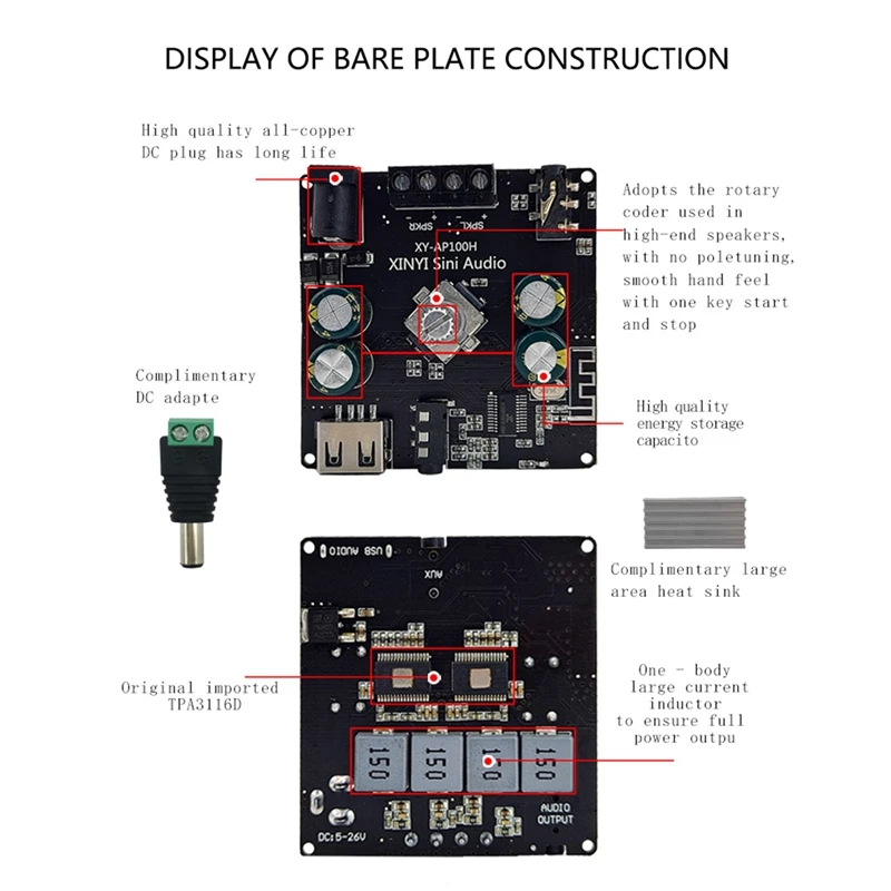 XY-AP100H 100 Вт + двойной TPA3116D2 Bluetooth 5 0 стерео аудио цифровой усилитель мощности плата