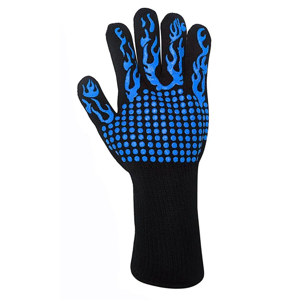 

High Temperature Resistance 350-800 Degrees BBQ Heat Insulation Flame Retardant Gloves Blue Flame Pattern