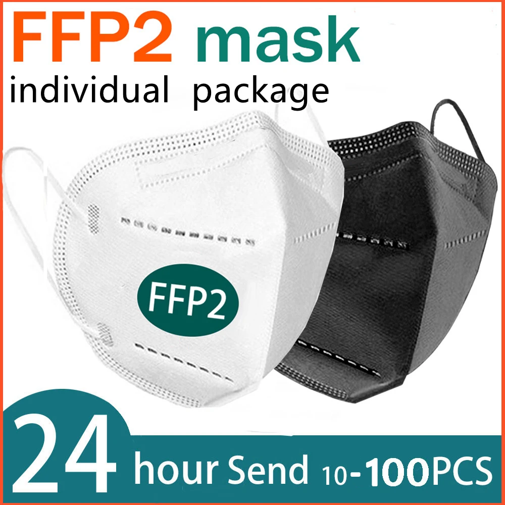 

10-100 Pieces 5 Layers FFP2 Mask Black And White KN95 FFP2 Mascarillas Non-Woven Fabric FFP2 Masque Reutilizable Mascherine