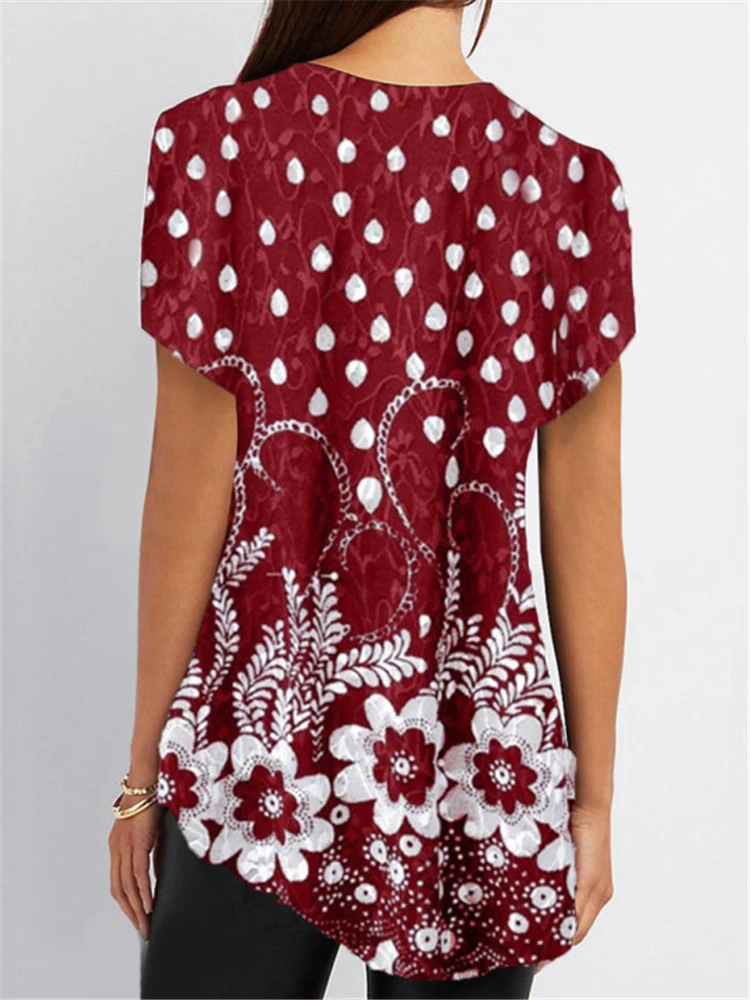 

Fashionable new loose casual short-sleeved shirt large size woman shirt printed top