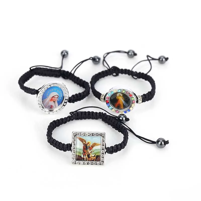 Ручной работы черный браслет-веревочка Крест Иисуса Девы Марии Святого браслет