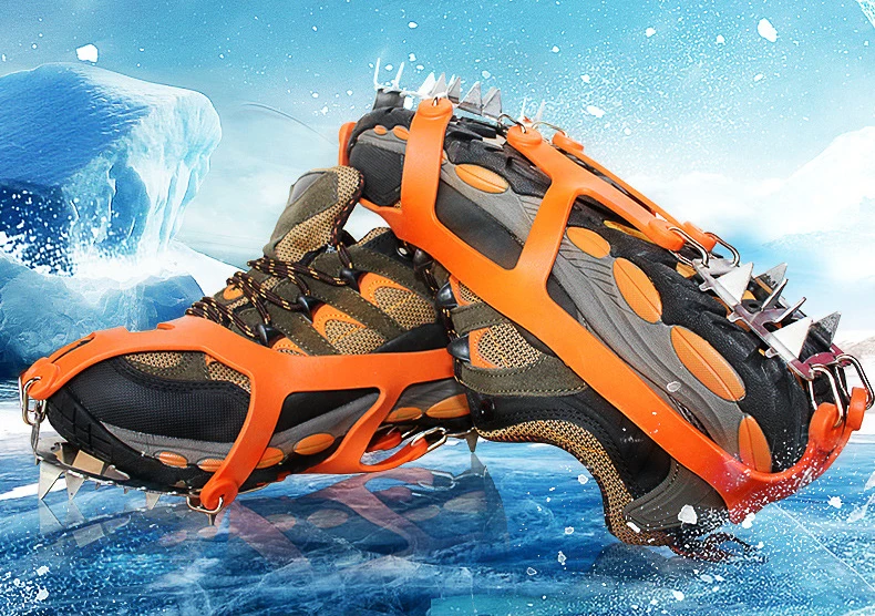 18 Teeth Climbing Crampons for Outdoor Winter Walk Ice Fishing Snow Sneakers Antiskid Manganese Steel Shoe Covers Force Fields