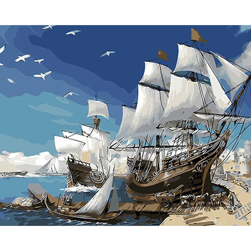 

ferry Picture By Number Seaside Oil Painting Color Drawing Acrylic Paint Hand Painted Painting By Number Home Decortion DIY Kits