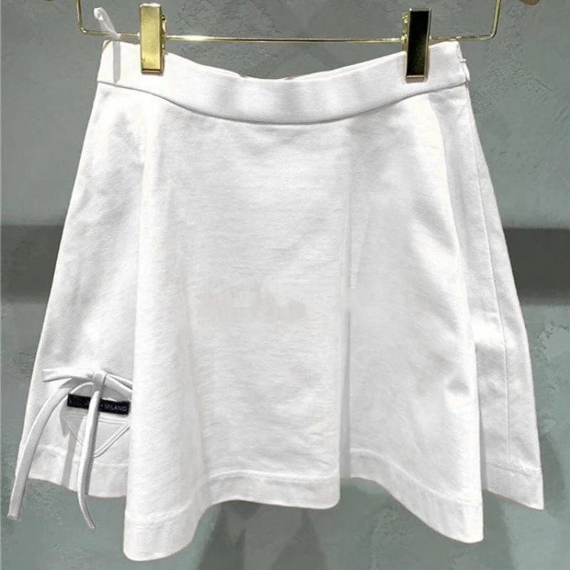

Streetwear Female Sweet Pink Bowknot High Waist Skirts 2021 Summer Women Casual Loose Fit Zipper Cotton Solid A-Line Short Skirt