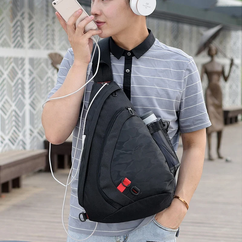 

Men Waterproof Black Camouflage Small Chest Bag Boy Rucksack Male One Shoulder Sling Back Pack Crossbody Bags