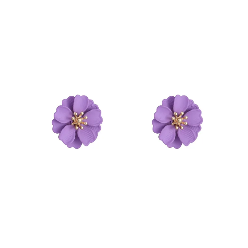 

Temperament summer fresh purple flower earrings retro matte texture petal earrings earrings