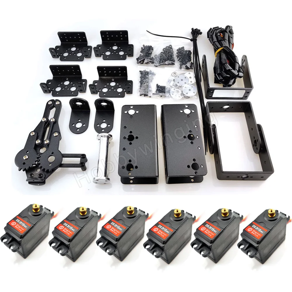 Классический кронштейн роботической руки с сервомоторами DS3115 / YF6125MG, полностью металлический манипулятор с 6 степенями свободы и захватным когтем для обучения робототехнике на Arduino.