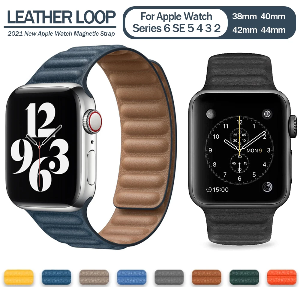 

Ремешок кожаный для Apple Watch Band 44/40/38/42 мм, оригинальный браслет с магнитной петлей для Apple Watch 1:1, IWatch seнаручные часы 6 5 4 SE 3