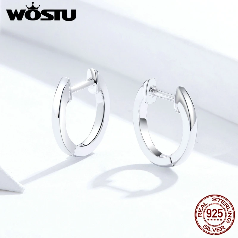 WOSTU хит продаж настоящее 925 пробы серебряные Простые серьги-кольца для женщин