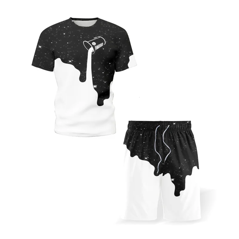 

Men's Suit Hot Us Creative Rainbow 3d Printed T-shirt and Beach Shorts Suit Summer High-quality Fashion Suit 2XS-6XL