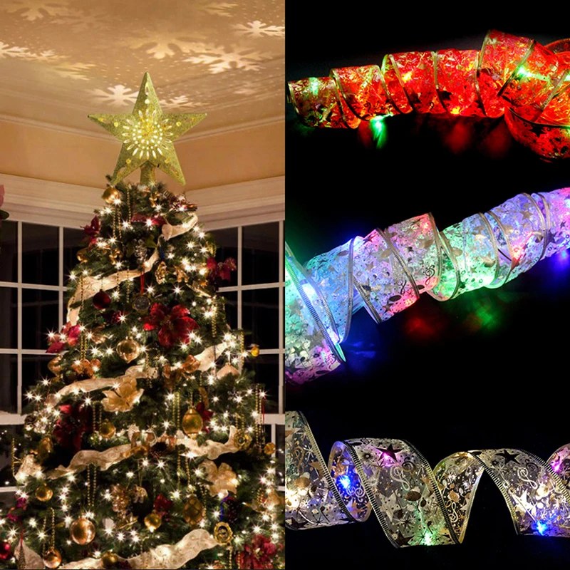 

2M Christmas Ribbon With LED Lights Waterproof For Christmas Tree Decorations