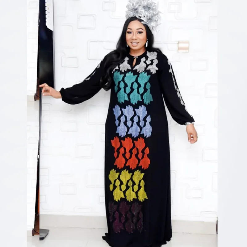 

Африканские платья для женщин, одежда в африканском стиле, шифоновое платье с разноцветными бриллиантами, базин богатый рукавом летучая мы...