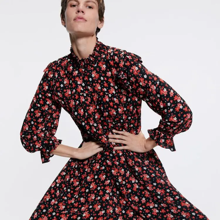 2019 ZA сексуальное платье с воротником стойкой женские эластичные манжеты