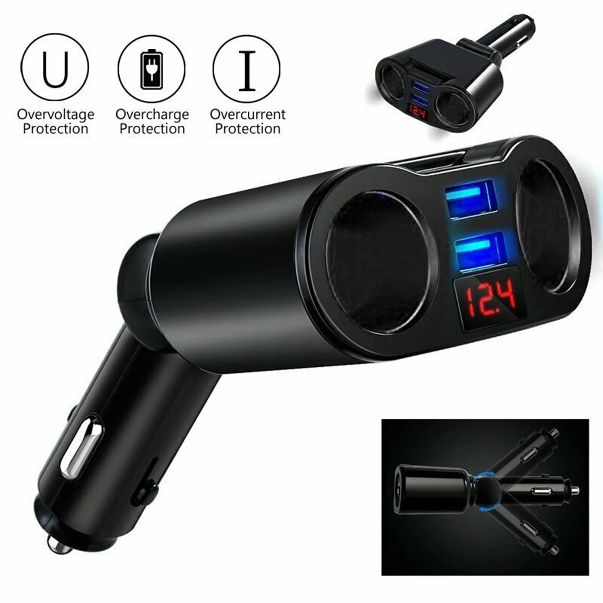 Автомобильное зарядное устройство SOONHUA с двумя USB-портами и разветвителем