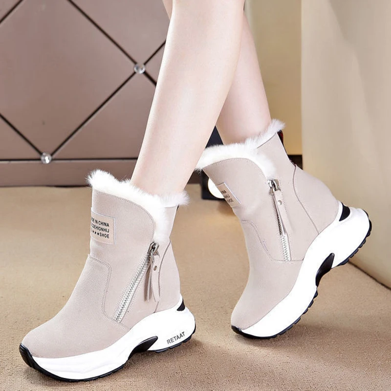 

Women& Snow Boots 2021 Winter Woman Wedges Platform Shoes Thick-soled Plus Velvet Thick Warm Mid Calf Short Boot Botas De Mujer