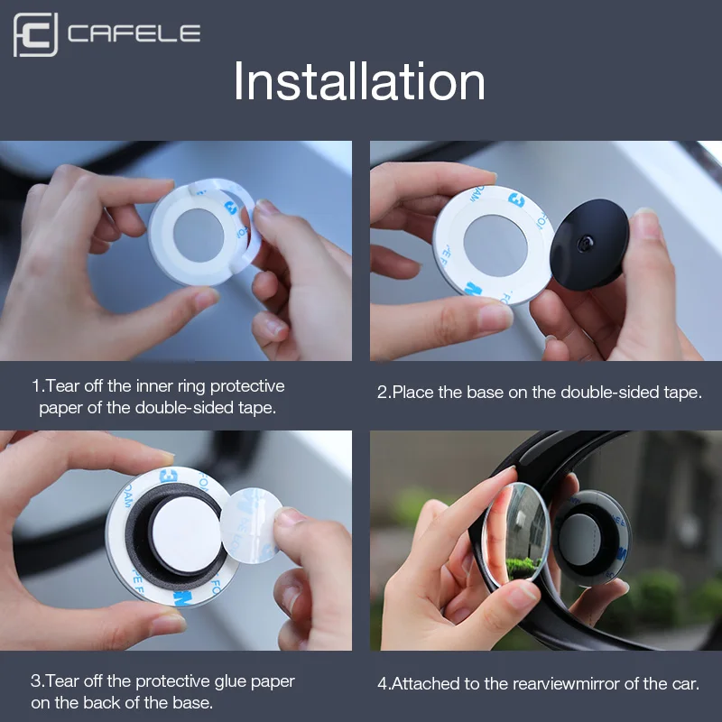 Cafele 2Pcs Car Mirror Blind Spot Mirror Extra Wide Angle Auto Rearview Mirror 360 Degree Adjustable HD Convex Mirror Waterproof