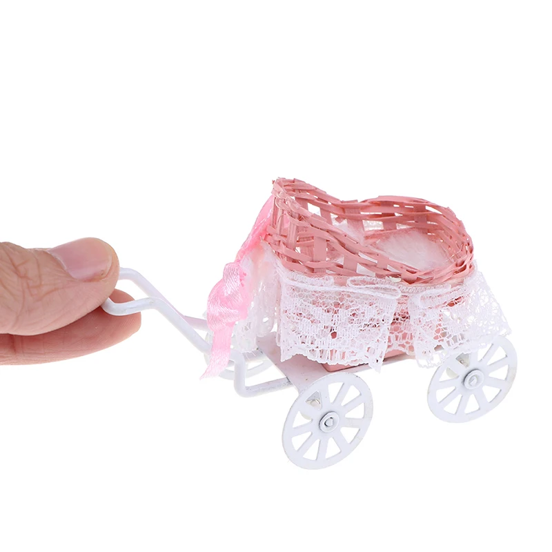 

1/12 Dollhouse Miniature Accessories Mini Metal Baby Carriage Simulation Barrow Model Toys for Doll House Decoration