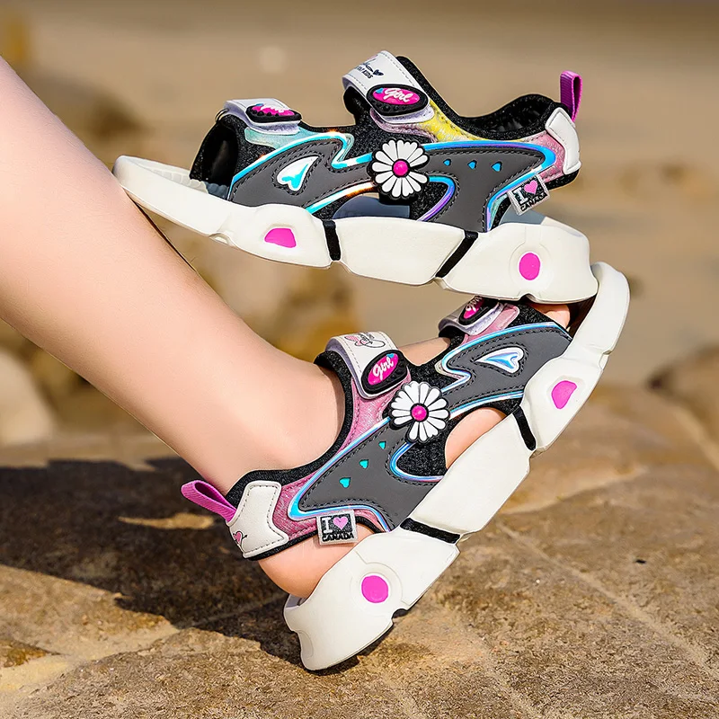 

2021 Summer Fashion Baby Girls Sandals Multi Hook-and-loop Leather Kids Beach Sandals Comfortable EVA Soft Sole Children's Shoes