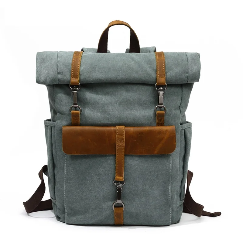 

YUPINXUAN Europe Fashion Canvas Leather Backpacks 14" Laptop Daypack for Traveling Teenager Back Pack Student Computer Rucksacks