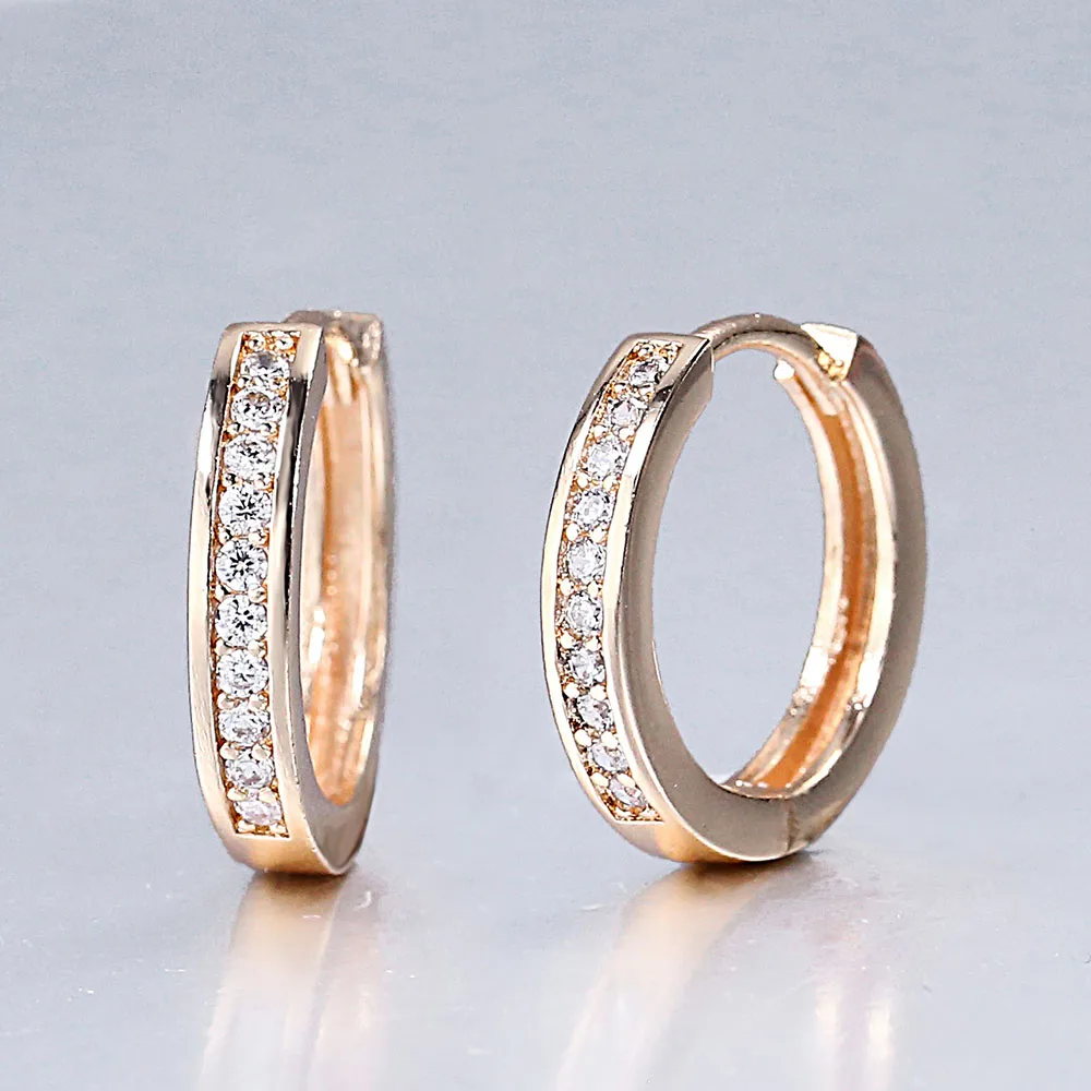 Dangle Huggie Earrings for Women Girls 585 Rose Gold Hoop Clear Cubic Zircon Wedding Party Fashion Jewelry DGEM38 | Украшения и