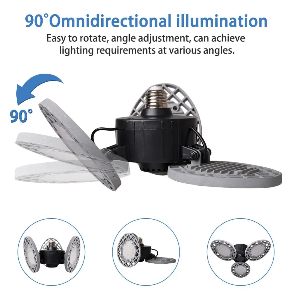 60W LED Garage Lights Deformable Ceiling Light 6000LM E26 super bright Basement Factory Workshop |