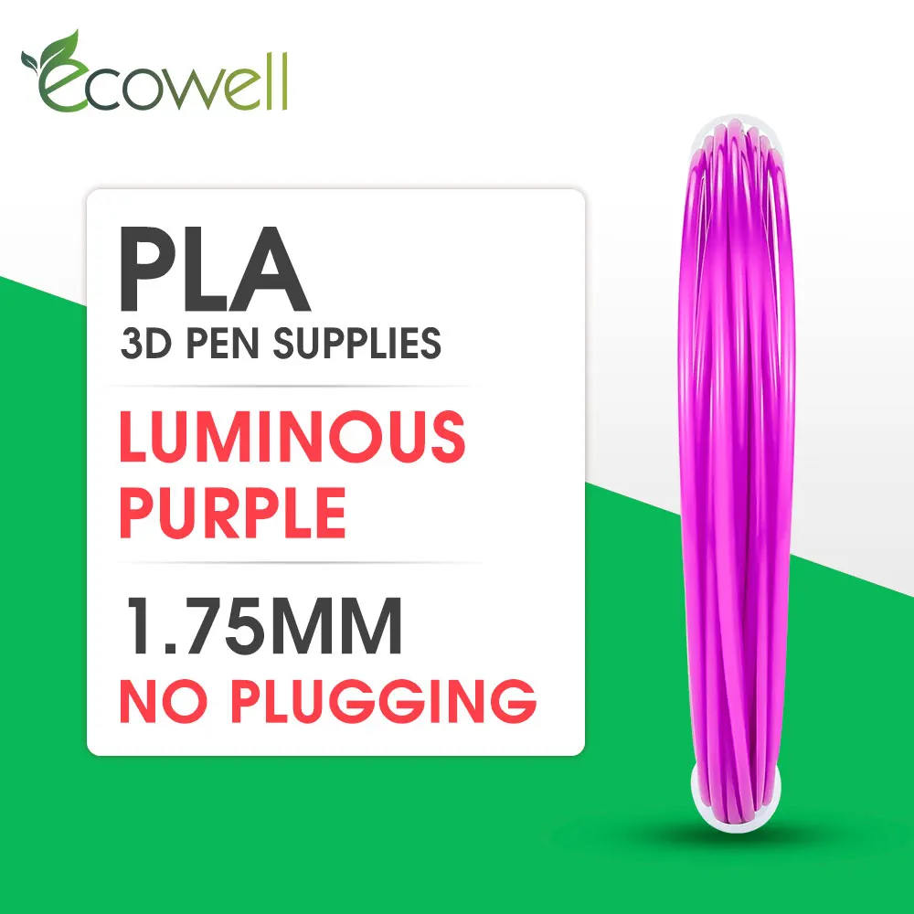 

Ecowell 1Pcs Luminous Purple 3D Pen Filament 3D Printing Material 1.75mm PLA Filament plastic filament for 3d printing pen 5M