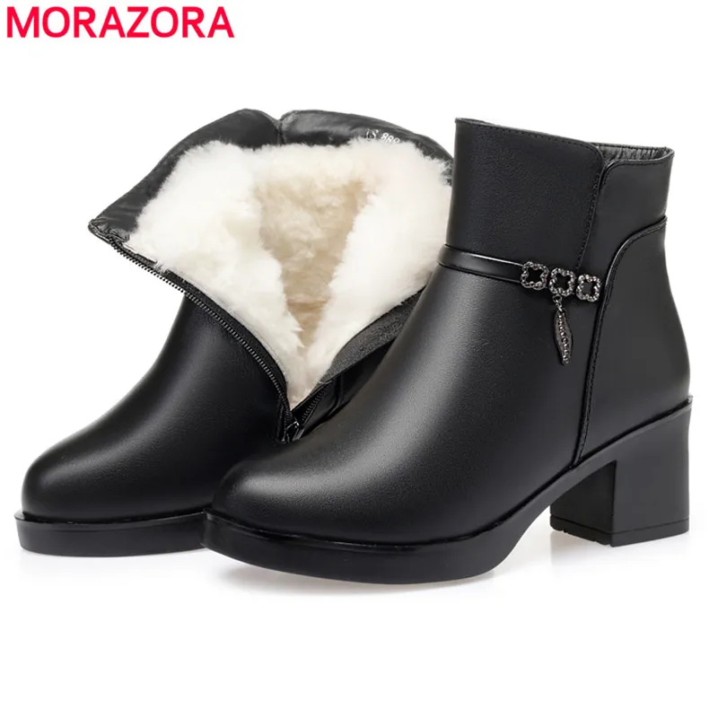 Женские ботильоны из натуральной шерсти MORAZORA черные на высоком каблуке с круглым