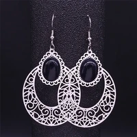 bohemian flower stainless steel natural stone big earrings women silver color drop earrings jewelry boucle d oreille exs04