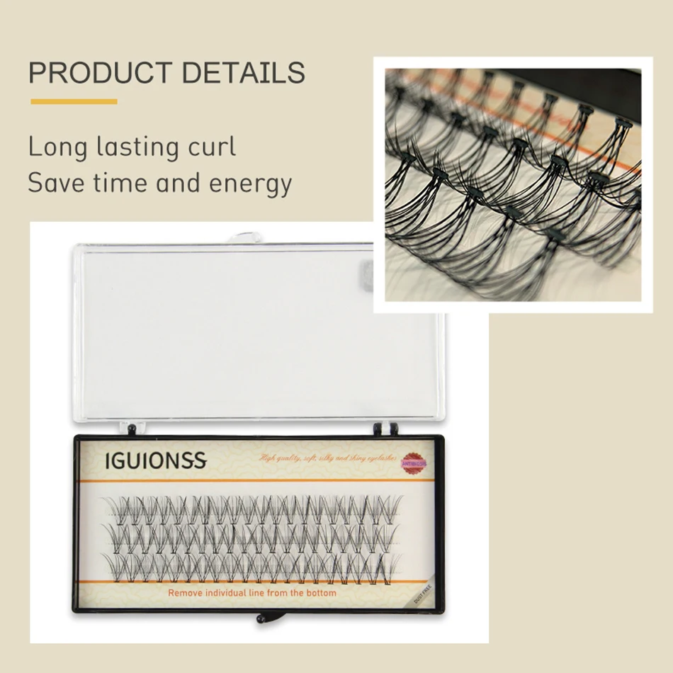 Ресницы Накладные IGUIONSS 10D натуральные длинные черные искусственные пучки с