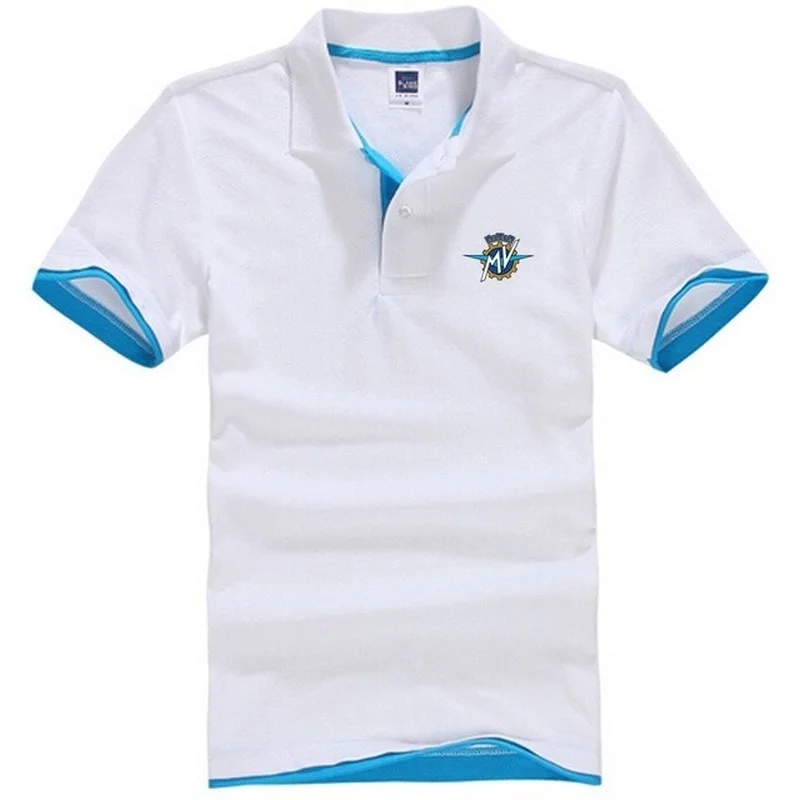 

Рубашка-поло мужская хлопковая однотонная, облегающая дышащая футболка с коротким рукавом, с принтом MV Agusta, рубашка-поло, лето