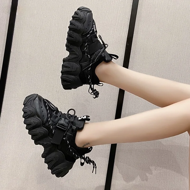 

New Casual Women Sneakers High Heels Platform Sports Shoes Autumn Thick Bottom Walking Shoes 2021 Breathable Vulcanized Shoes