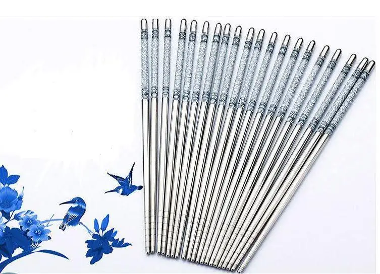 

1000pair Hot Sale Stainless Steel Chopsticks Length White Chinese Traditional Flowers Pattern Tableware Kitchen Wholesale