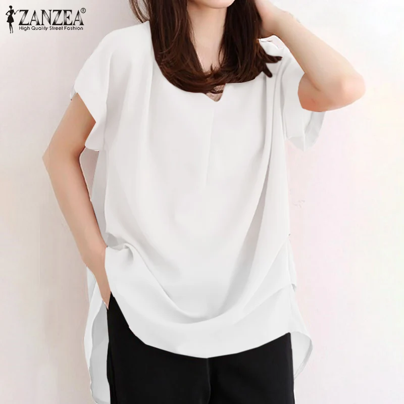 

Elegant Solid Tops Women Summer Blouses ZANZEA 2021 Casual Short Sleeve Blusas Female O Neck Tunic Female Summer Tunic Oversize
