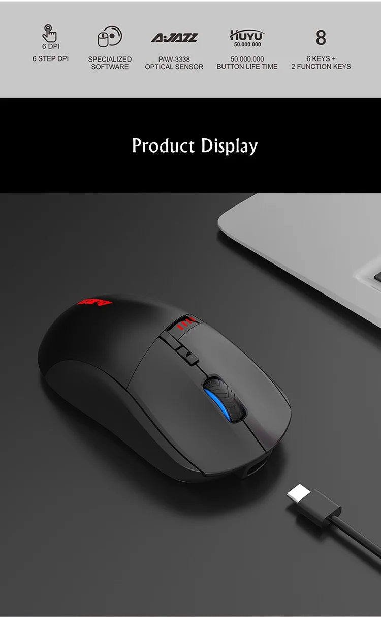 Все новые 16000 dpi Ajazz I305 Pro перезаряжаемая 2,4 ГГц/Проводная Двухрежимная esport Гейминг мышь ноутбук мышь для ПК макро-программа
