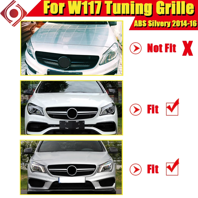 Для MercedesMB W117 CLA45 look Спортивная решетка гриль ABS серебристый без знака CLA Class CLA180 200