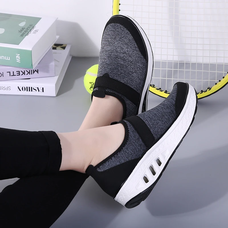

Spring Height Increase Sport Casual Shoes Women High Quality Elastic Band Cushioning Wedges Sneakers Ladies Slip-on Walking Shoe