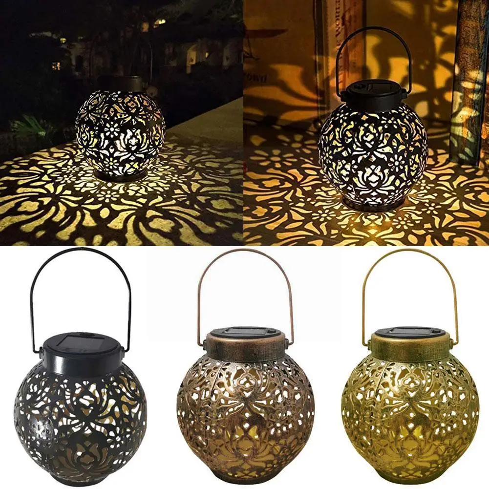 

Retro Peony Pattern Solar Lamp Outdoor Garden Iron Lighting Light Lantern Hollow Solar Hanging Waterproof Landscape Lamp Li A0R0