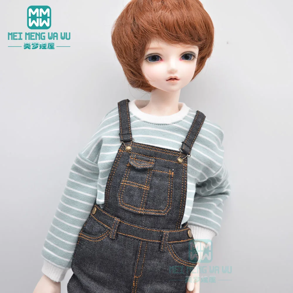 BJD doll clothes accessories fits 40-45cm 1/4 MSD MK MYOU fashion Striped sweater denim overalls
