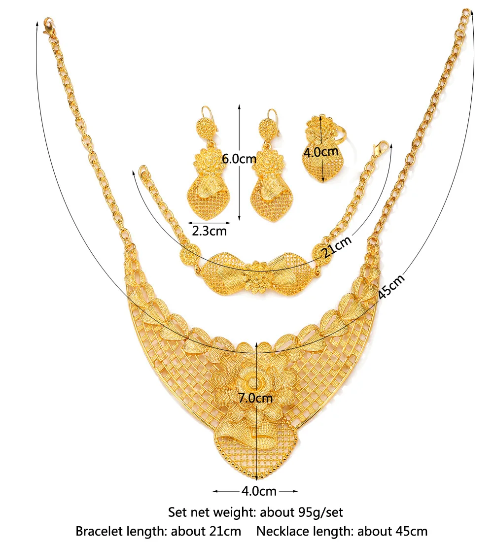 

WNGAIYAO Middle East Dubai Women's Gold-plated Necklace Earrings Ring Bracelet Wedding Jewelry Four-Piece Set