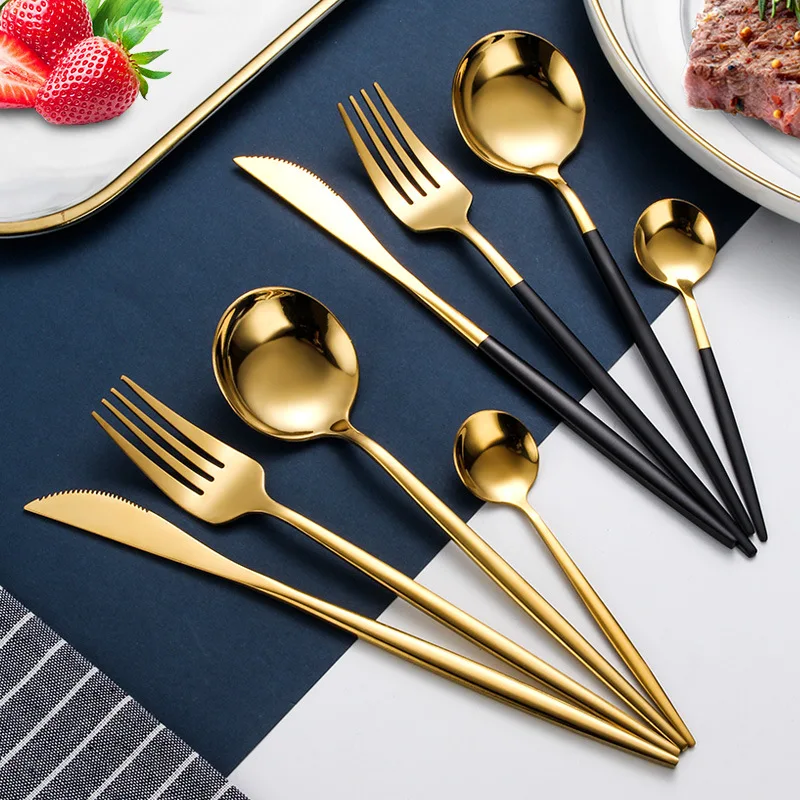 

24 PCS Stainless Cutlery Set Flatware Sets High-Grade Mirror Polishing Silverware Dinnerware Spoons Knife Fork Dining Tools