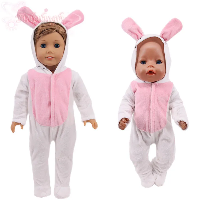 

Комбинезоны с милым Белым Кроликом, пижамы для 18-дюймовых американских кукол, игрушек для девочек 17 дюймов 43 см, аксессуары для детской одеж...