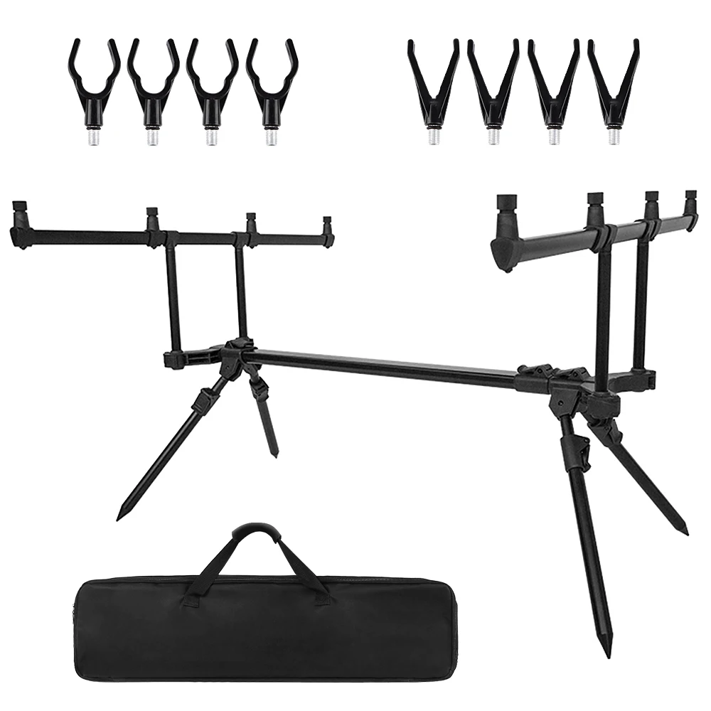 Adjustable Retractable Carp Fishing Rod Pod Stand Holder Fishing Pole Stand Aluminum Alloy Fishing Rod Stand with Storage Bag