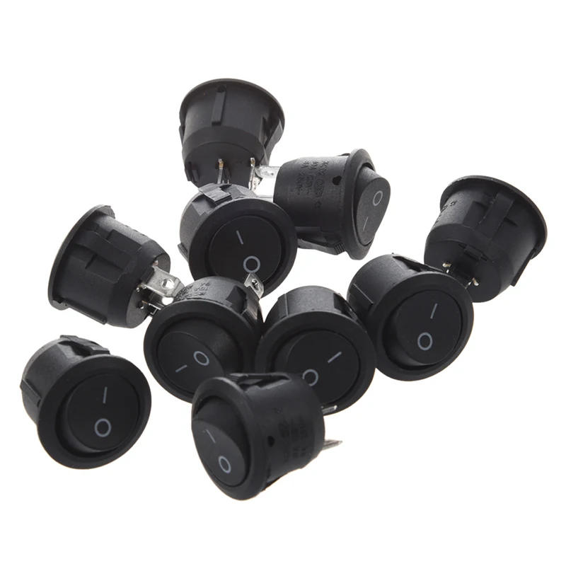 10 шт. AC 6A 10A 250V Вкл/Выкл кнопка в SPST Круглый Лодка кулисный переключатель черный |