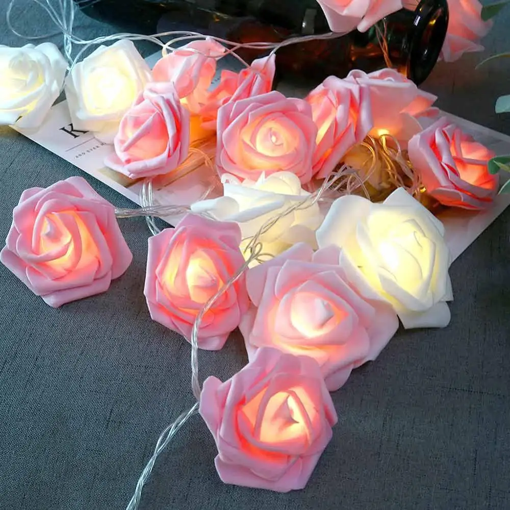 EU 3.7M 20LED Pink Вечерние гирлянды 1,2 м, 10 светодиодов 3,7 м, 20 светодиодов, гирлянды в виде цветов розы, лампы для внутреннего/наружного свадебного украшения, товары для нового года - Цвет: EU 3.7M 20LED Pink