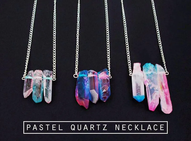 

Pastel Quartz Necklace, Raw Crystal Necklace, Pastel Grunge Jewelry ,Unicorn Necklace, Pink Blue Crystals, Quartz Jewelry