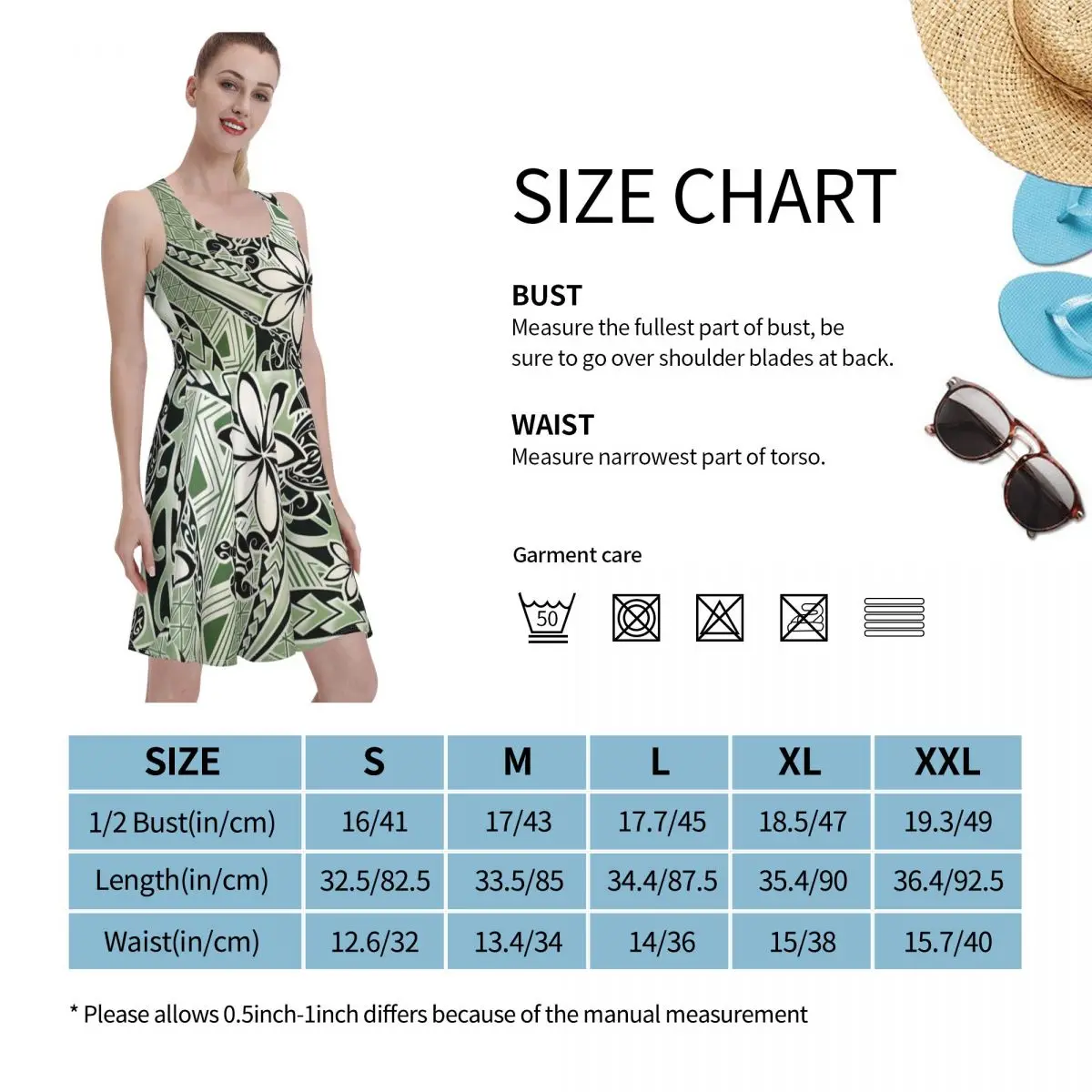 

Elegant Polynesian Women's Sleeveless Dress Hawaii Plumeria Flral A Line High Waist Dresses Female Knee Length Ladies Skirts